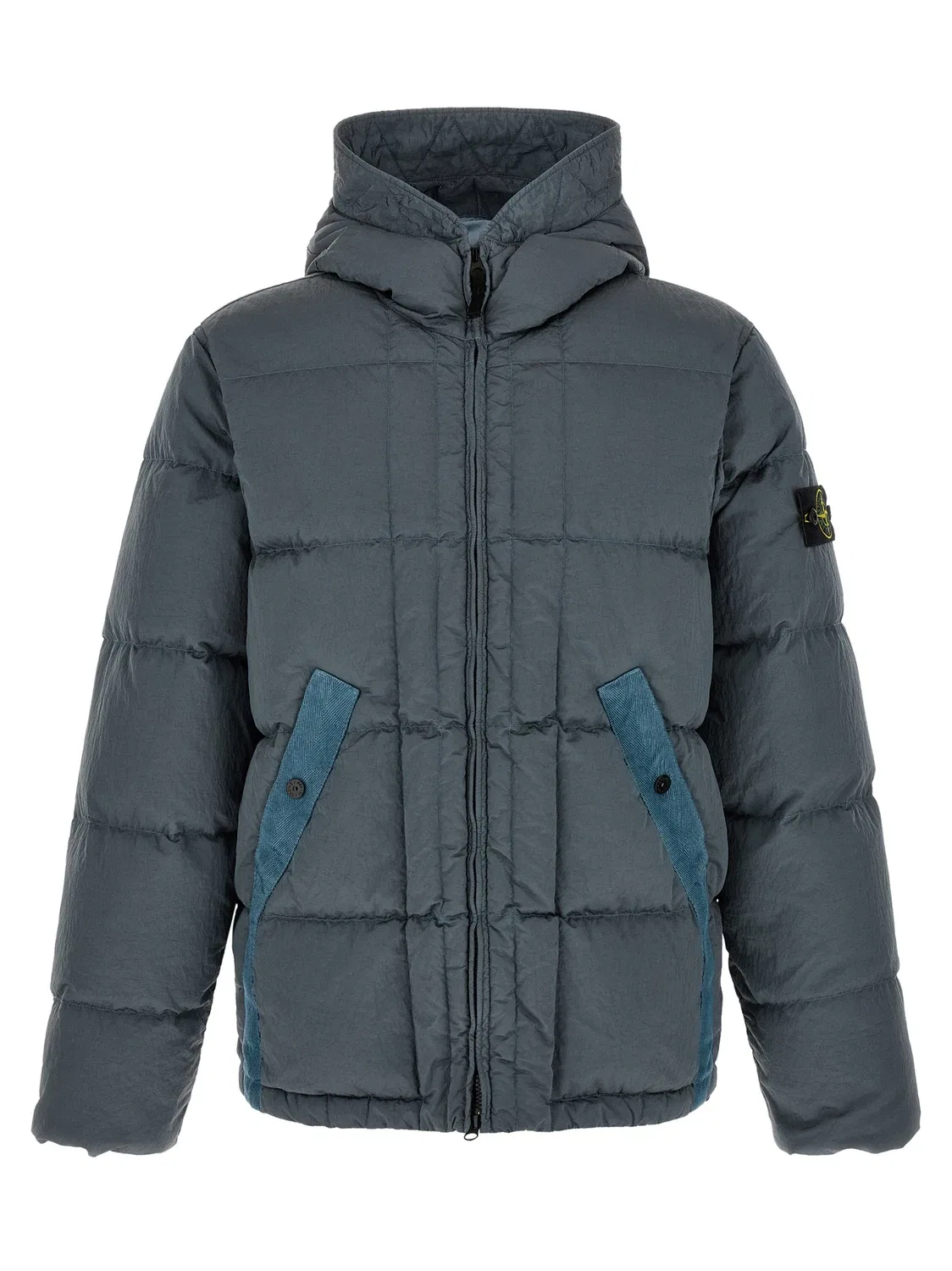 Пуховик с эффектом помятости Stone Island, серый