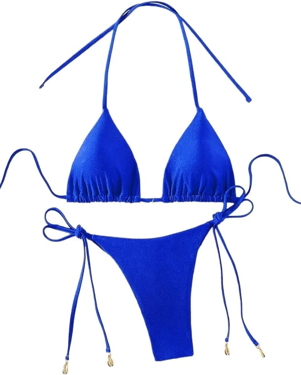 Женский бикини-комплект с высокой талией и завязками CIVOUX, Royal Blue