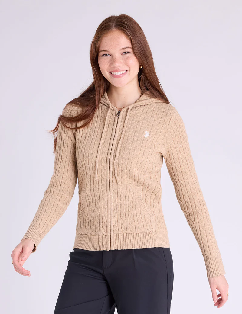 

Свитер U.S. Polo Assn Soft Cable Zip Up With Hood, светло-коричневый
