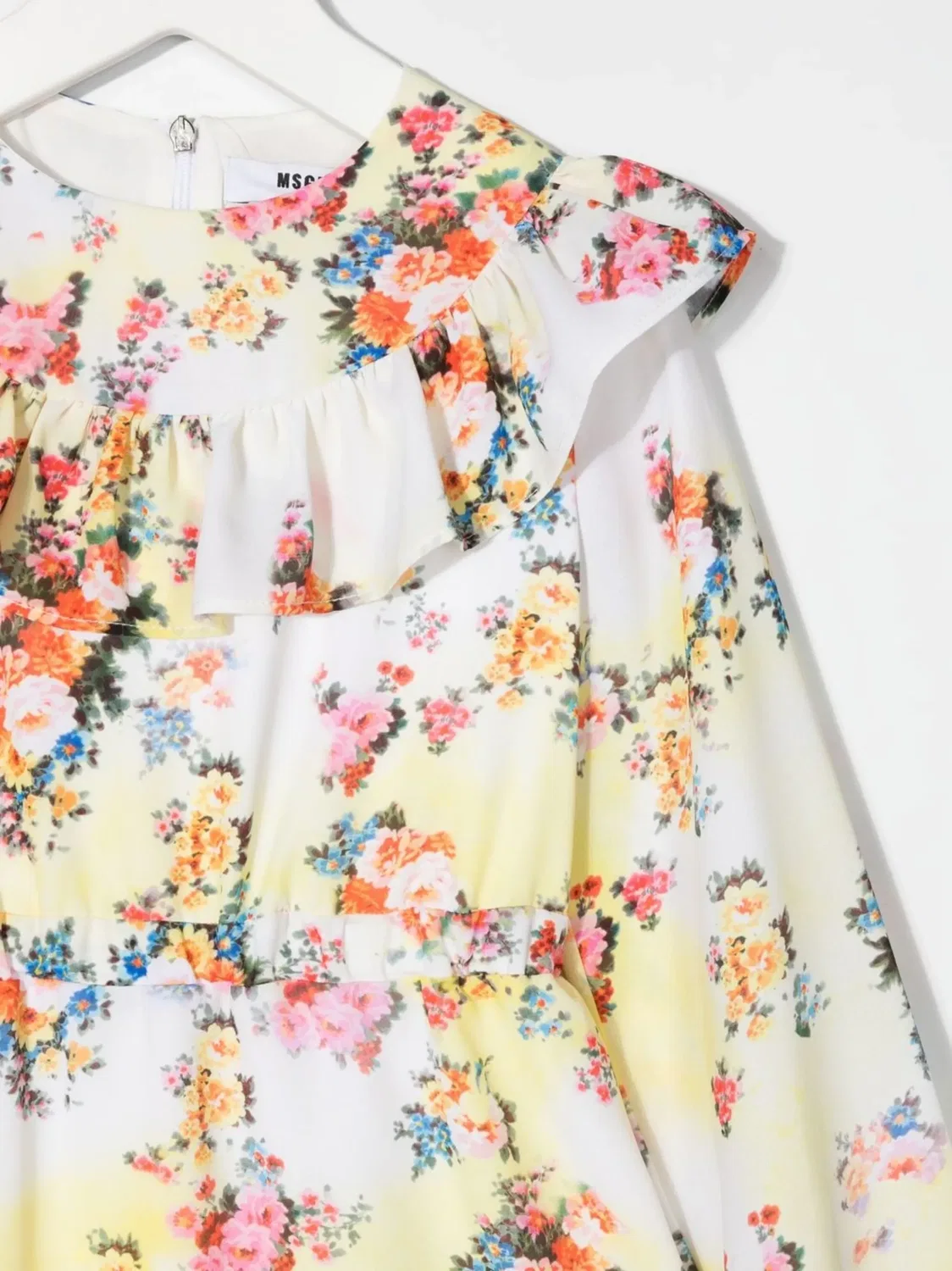 Платье с цветочным принтом и рюшами MSGM, желтый — фото 3