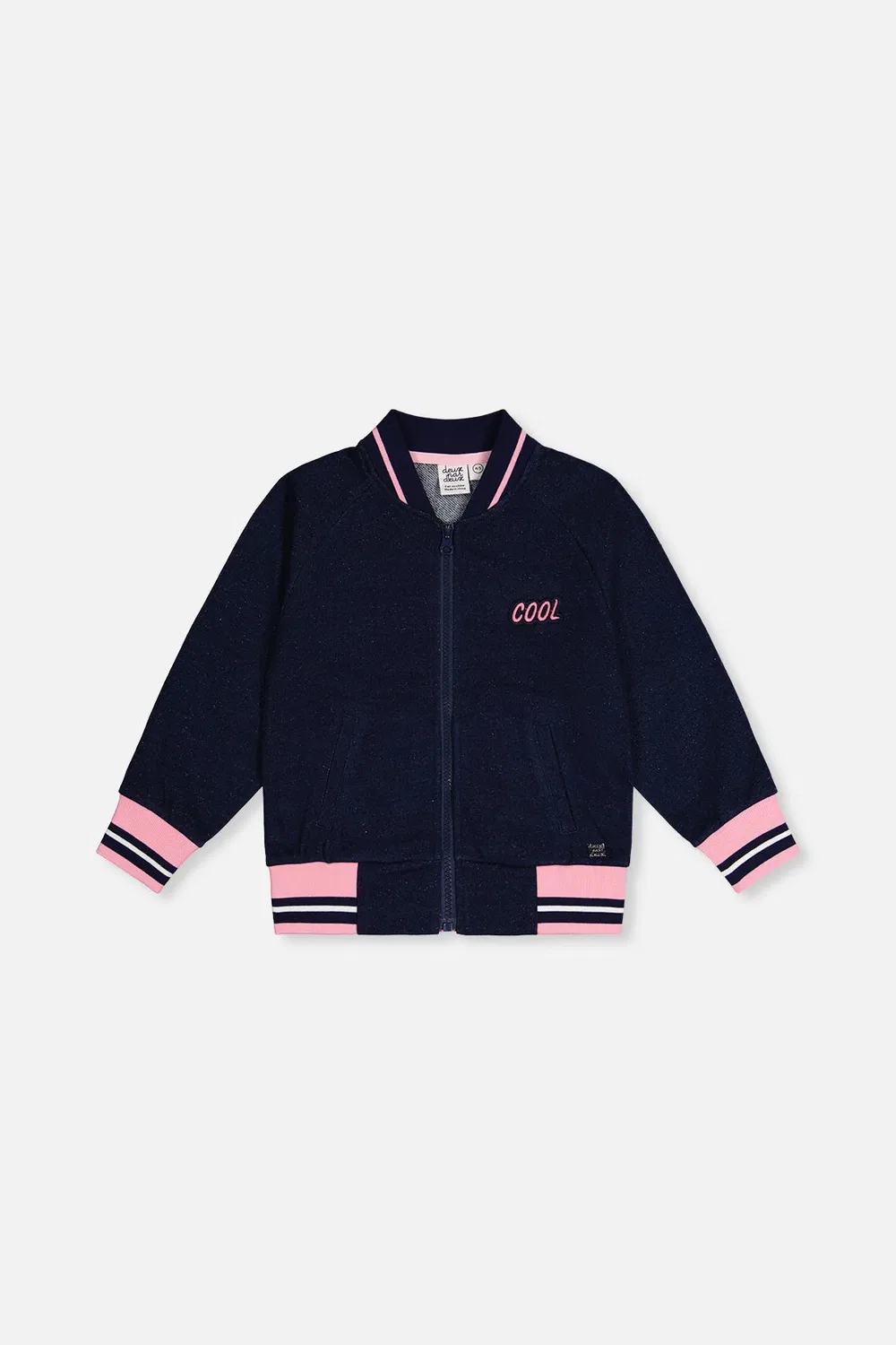 Детская куртка-бомбер с аппликациями French Terry Jacket Deux par Deux, Navy Blue Denim
