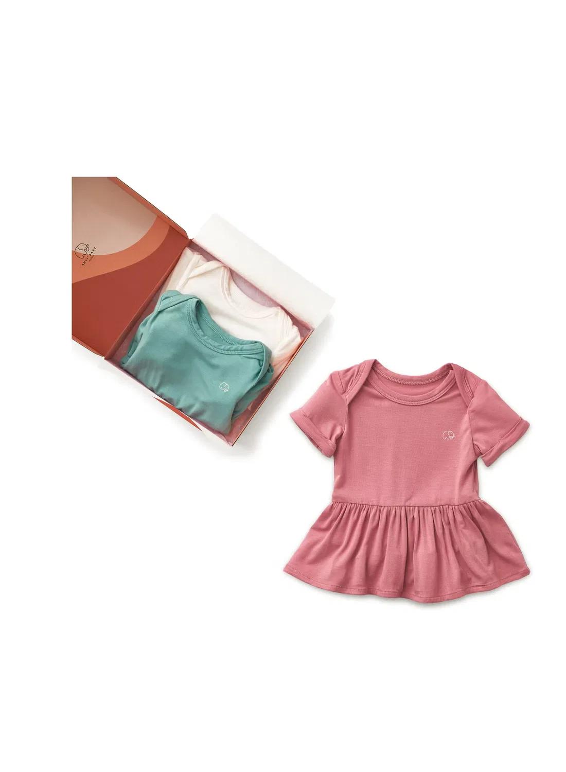 Платье-комплект с оборкой на талии Peplum knit dress Anvi Baby, розовый — фото 2