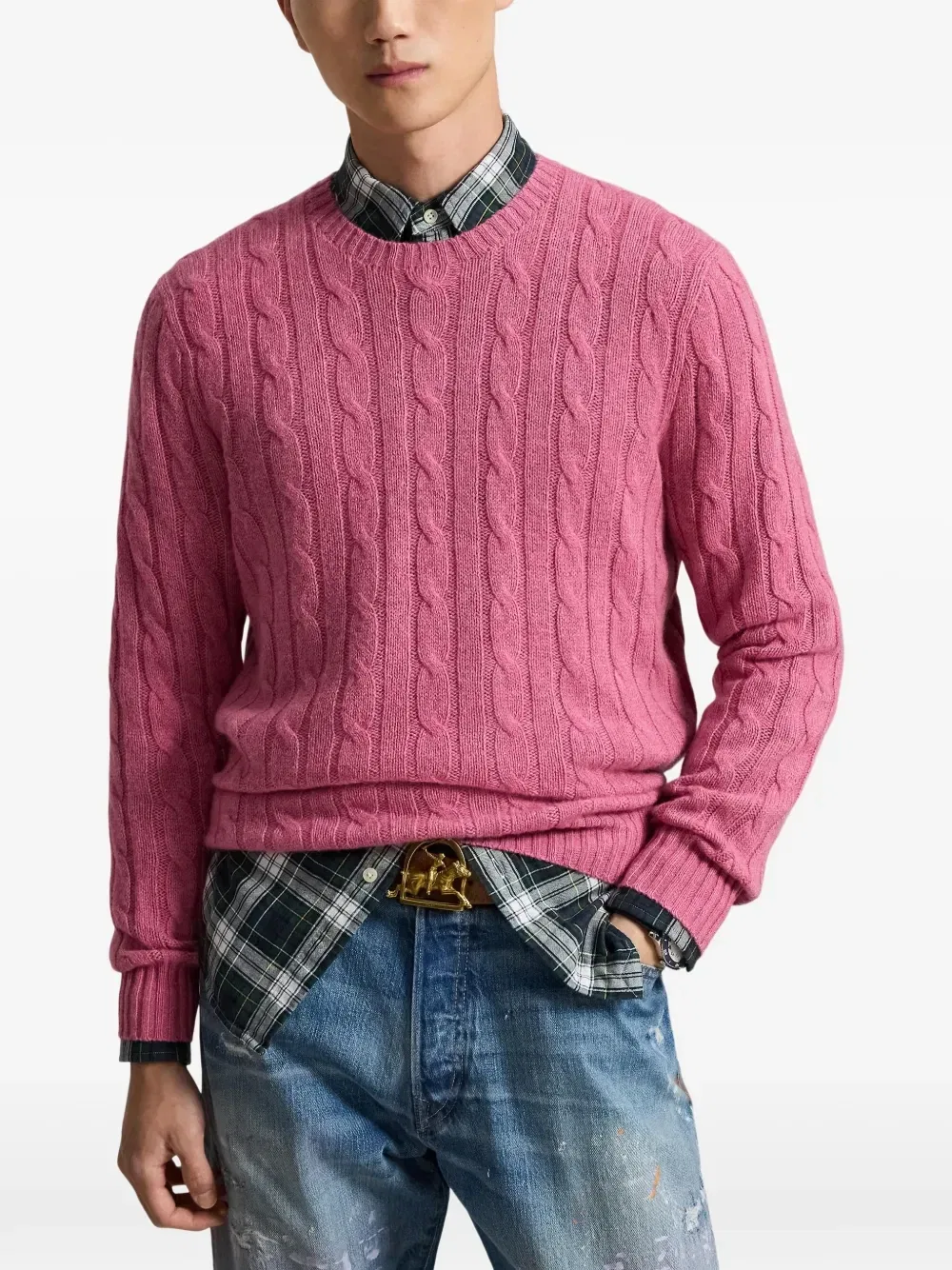 Кашемировый свитер с аранами Polo Ralph Lauren, розовый — фото 3