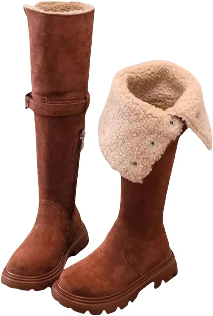 Детские сапоги для девочек с мехом Auhoho, Brown