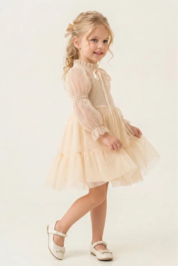 Детское платье для девочек с длинным рукавом Modest Eray Kids, Nude Color — фото 3