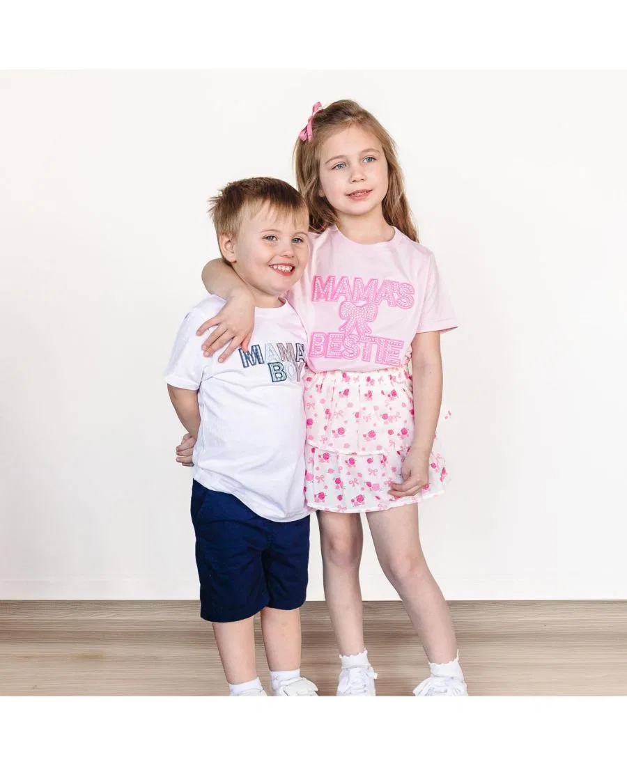 Детская футболка с коротким рукавом и жемчужной аппликацией Mama's Bestie Sweet Wink, Ballet Pink — фото 2