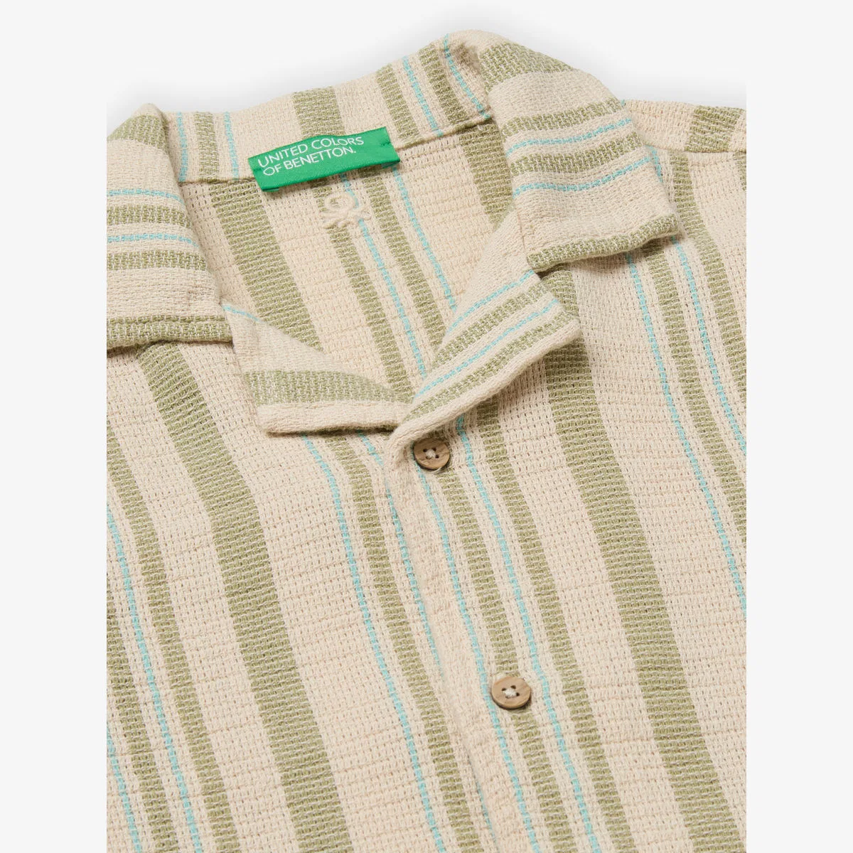 Полосатая рубашка свободного кроя из хлопковой смеси, 6-13 лет Benetton, бежевый — фото 2