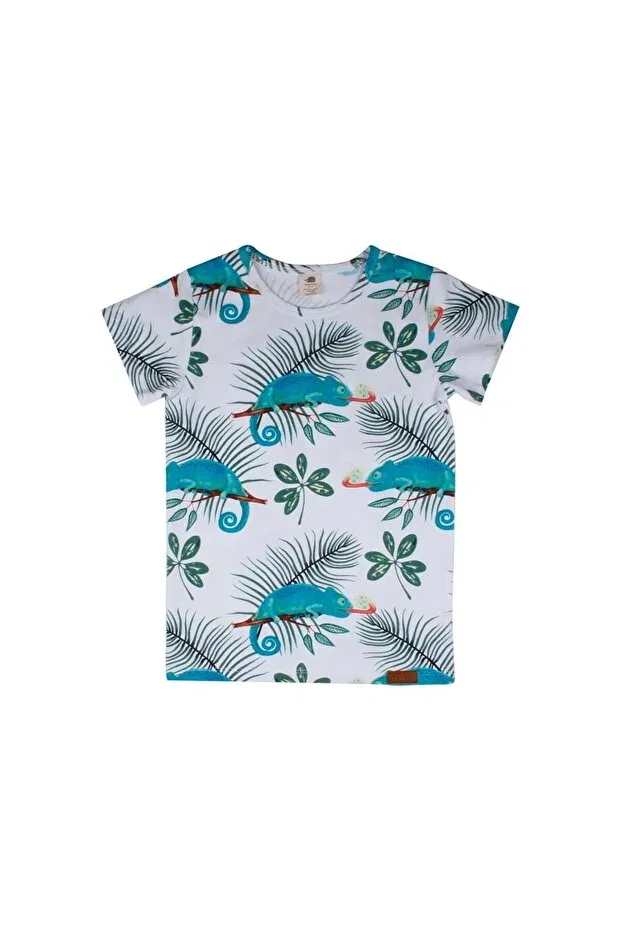 Детская футболка с принтом Chameleon patterned organic supreme t-shirt Walkiddy, White — фото 2