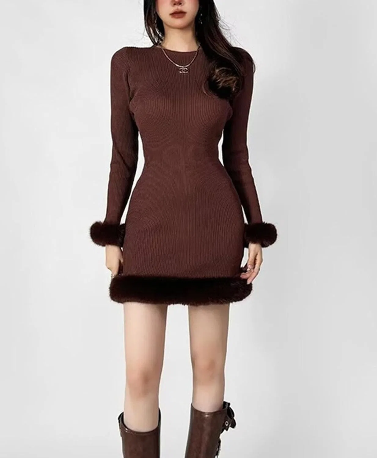 Женское мини-платье bodycon с меховой отделкой, 3 — фото 3
