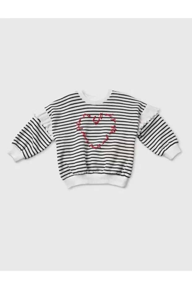 Детское худи для девочек с принтом Heart embroidered Kübra Tekstil, Navy Blue And White