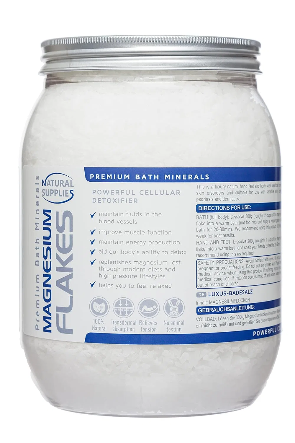 Соль для ванн Магниевые хлопья, 1.2 кг, Natural Supplies