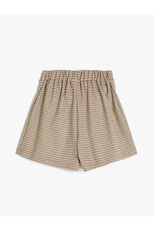 Детские шорты для девочек с плиссе, Basics, Koton, Camel Plaid — фото 2