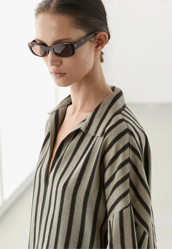 Блуза полосатая Shirt Massimo Dutti, sand, песочный — фото 4