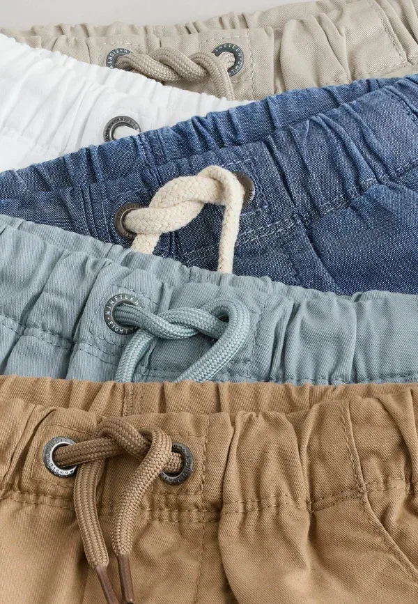 Шорты хлопковые Regular fit - pull on 5 pack Next navy chambray, tan, white, белый/темно-синий/бежевый — фото 3