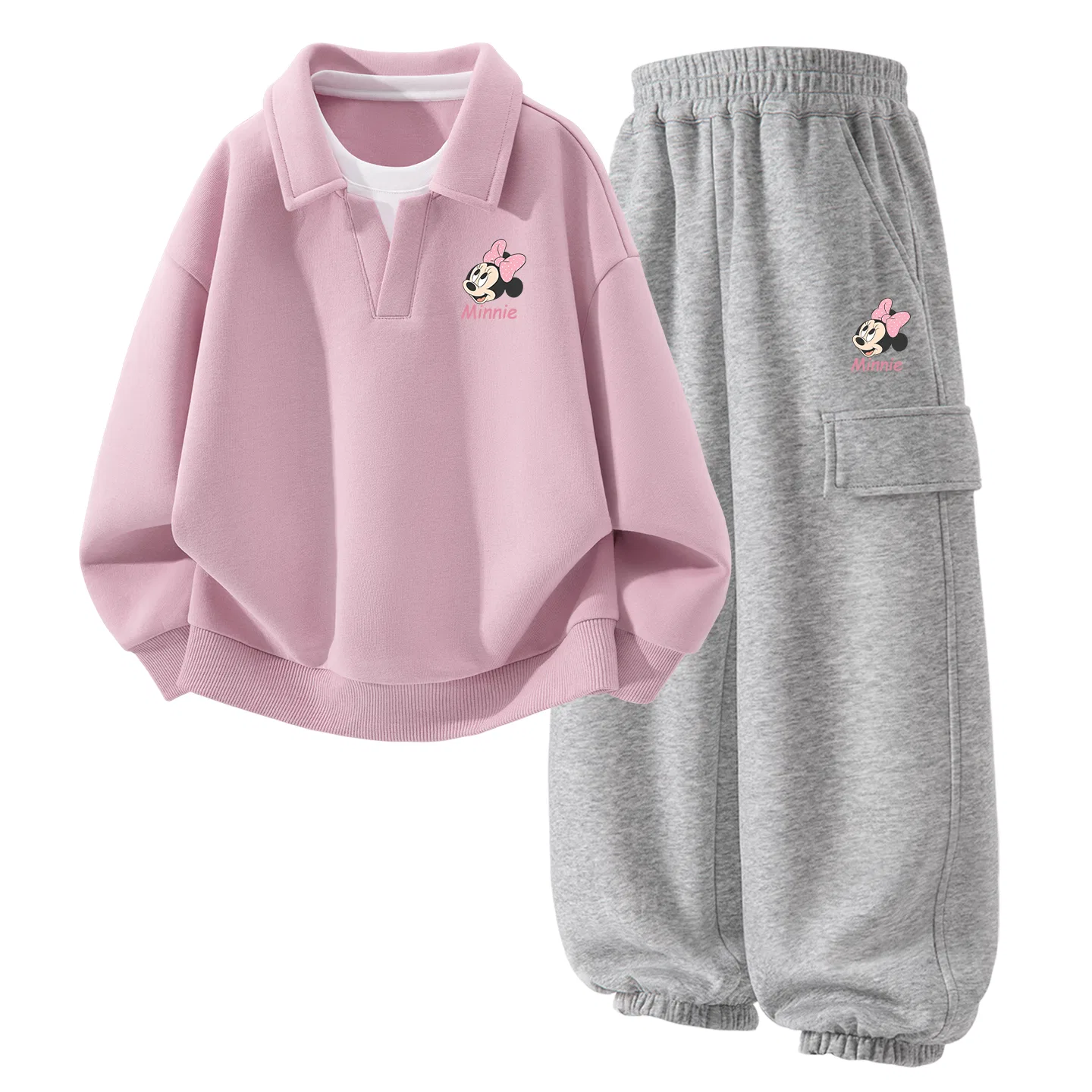 Детский комплект из футера с принтом Disney, Цвет Di Surprise Joy Lan Pink+Di Surprise K Light Heather Gray