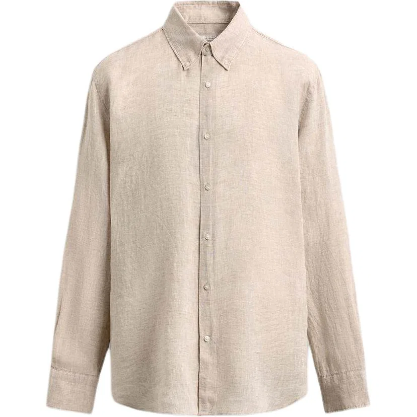 Мужская рубашка с отложным воротником прямого кроя Beige ZARA, Beige