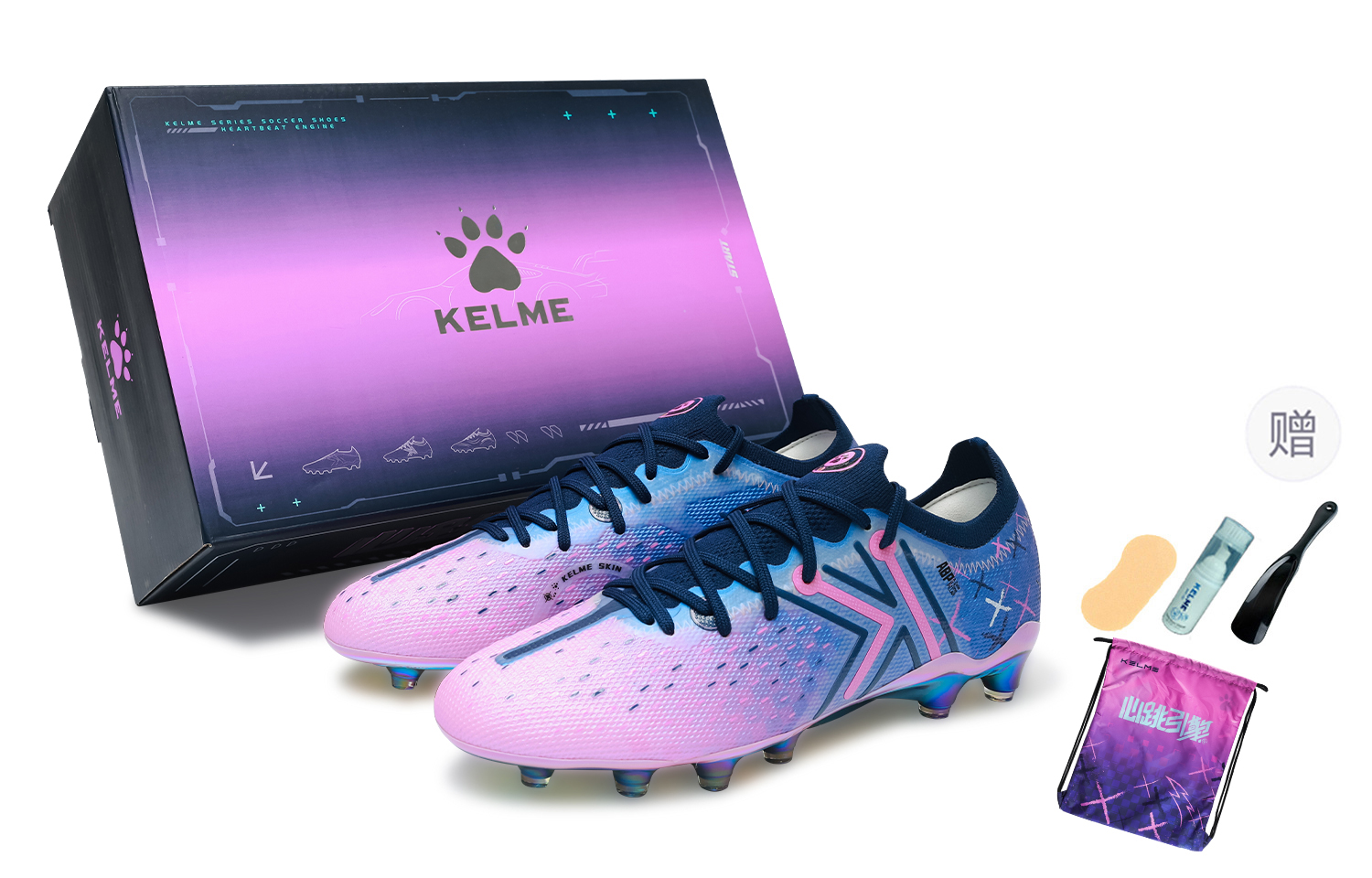 KELME Футбольные бутсы Ji Di 5.0 Shock Absorbers Rebound унисекс, темно-синие, неоново-розовые