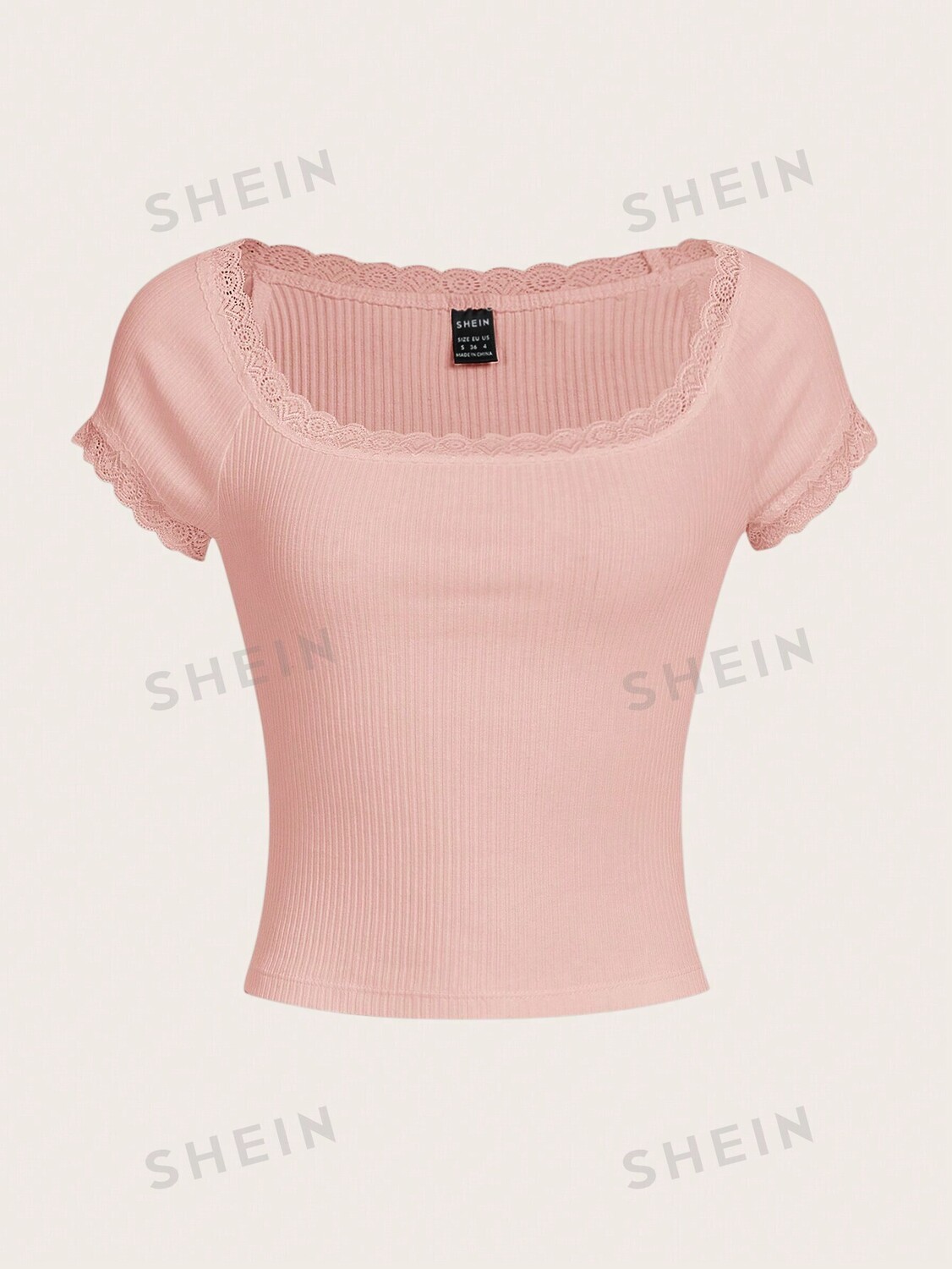 

Футболка женская Shein Qutie с кружевным краем, розовый