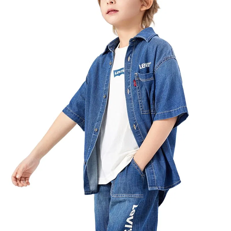 Детская джинсовая рубашка с коротким рукавом Levis, Lake Gray Blue — фото 4