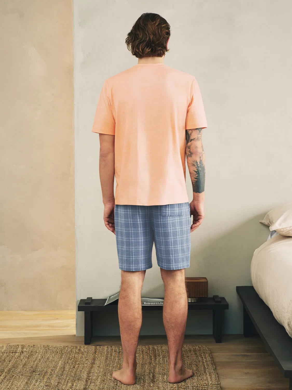 Пижама с коротким рукавом, клетчатая, Woven Short Sleeve Pyjamas Set Next, синий/оранжевый — фото 4