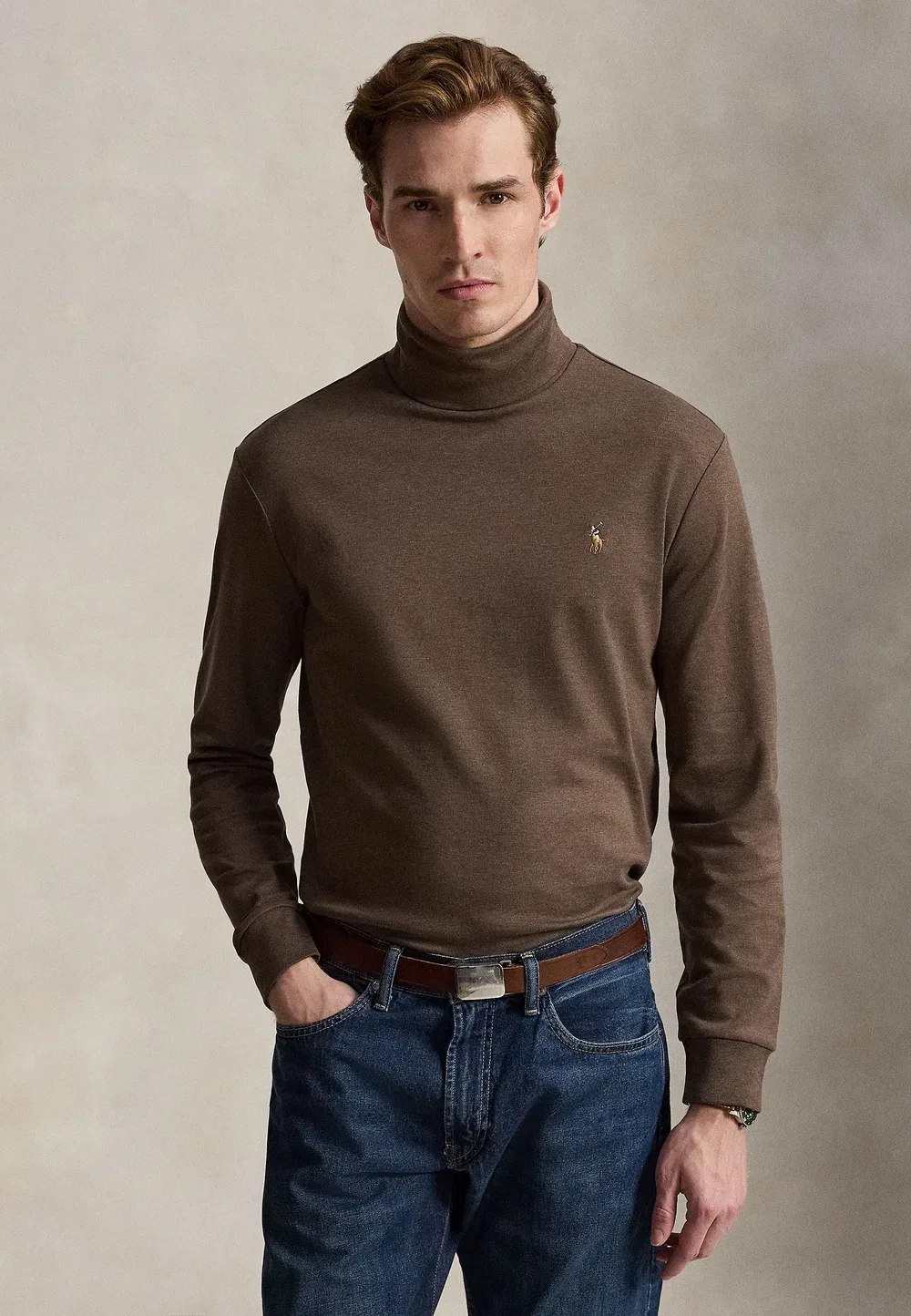 Мягкая хлопковая водолазка с длинными рукавами Polo Ralph Lauren, Nutmeg Brown Heather