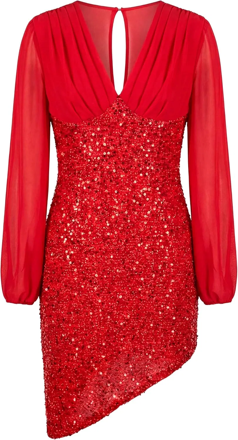 Женское коктейльное платье с пайетками Bodycon, Red