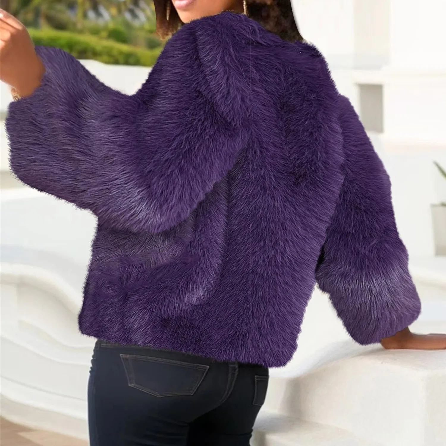 Женская куртка из искусственного меха с коротким открытым передом, purple — фото 3