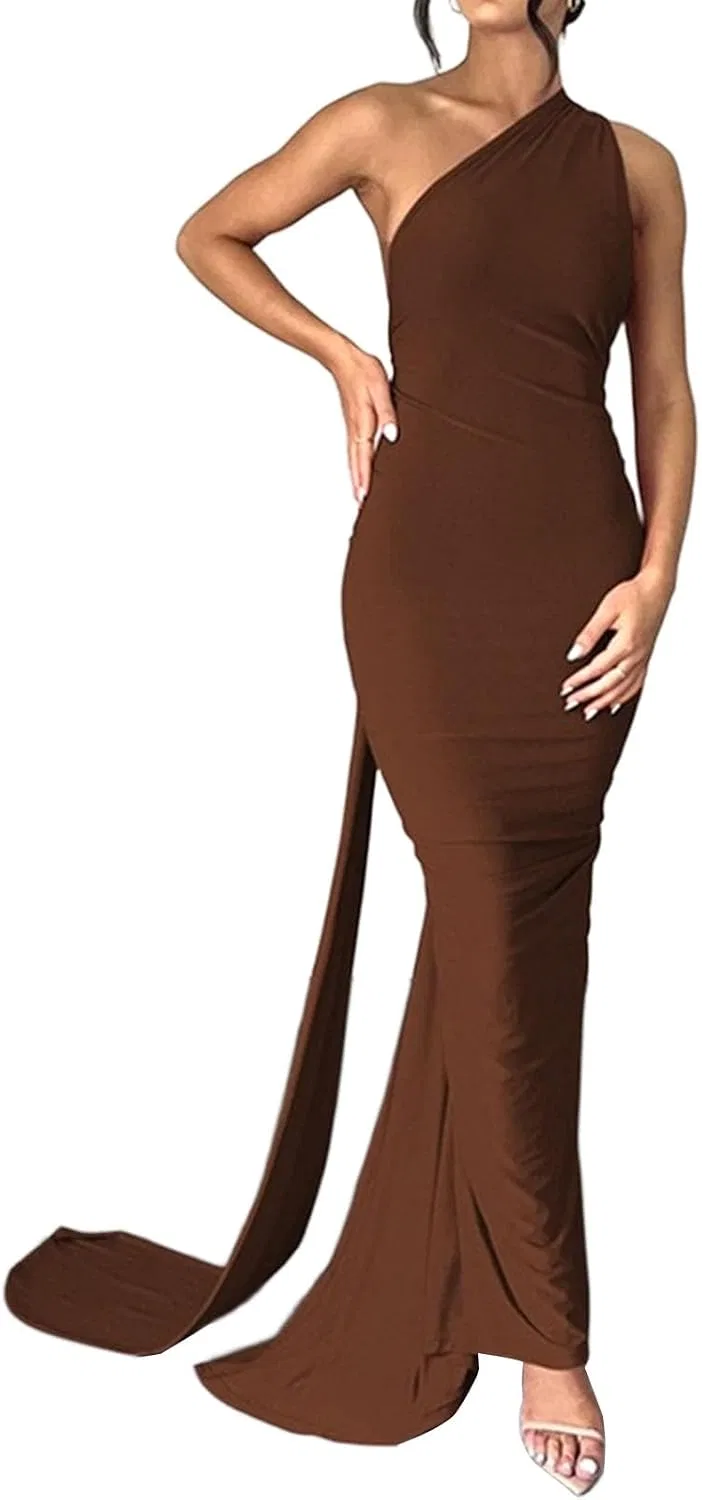 Женское облегающее макси-платье с открытой спиной Cocktail Dress, Coffee