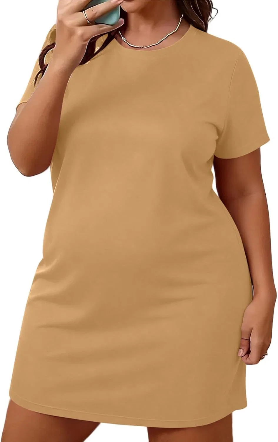 Повседневное мини-платье с коротким рукавом, Beige