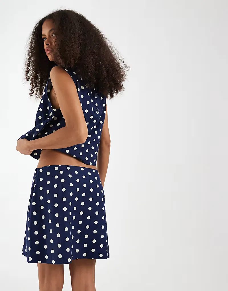 Мини-юбка GAP из льняной смеси в темно-синий горошек — фото 4