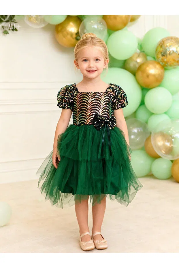Детское платье для девочек с пайетками Halloween Hmz Gold, Green