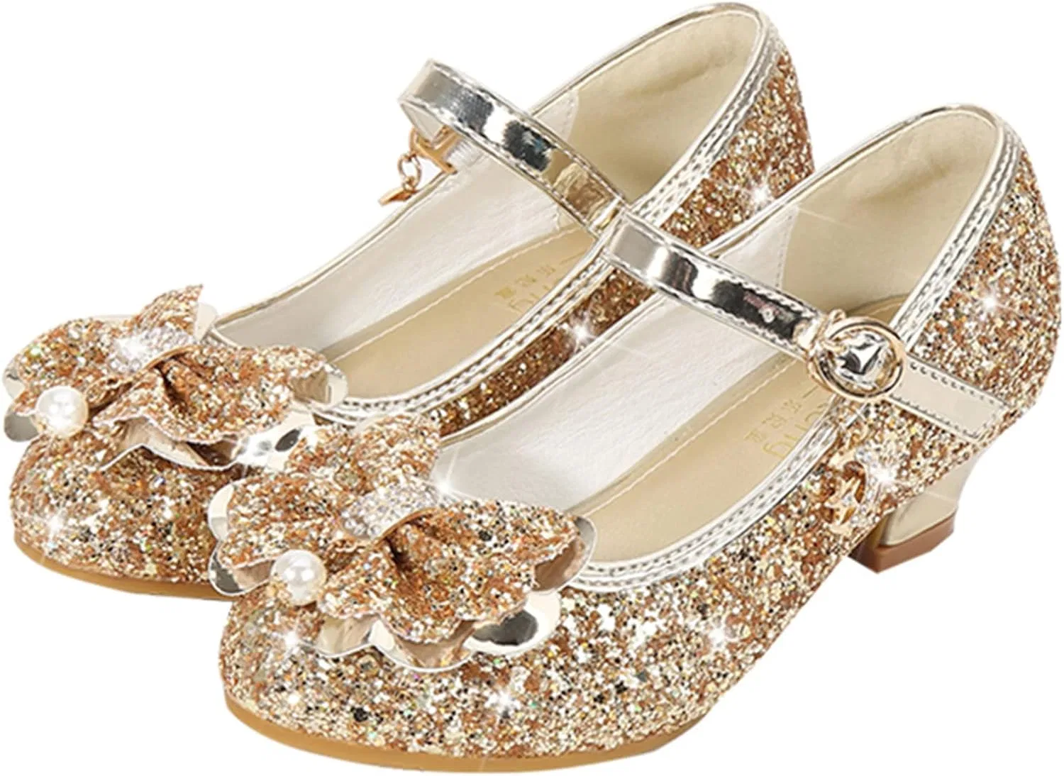 Детские туфли для девочек с бантом и блестками Mary Jane Pumps, Gold