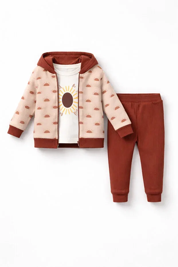 Детский комбинезон для девочек с принтом Sun Patterned Cotton Baby Bubito, Brown