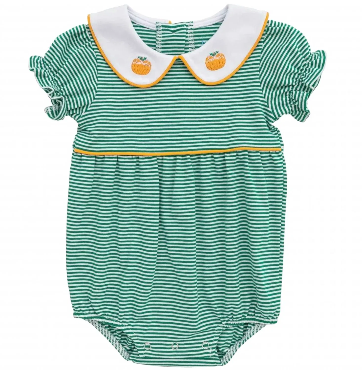 Детский боди-комбинезон для девочек с воротником и принтом тыквы Pumpkin Collared Bubble Itsy Bitsy, зеленый