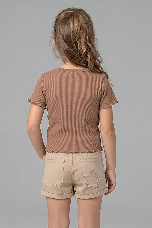 Детские шорты для девочек с высокой талией Dmb Boys & Girls, Beige — фото 2
