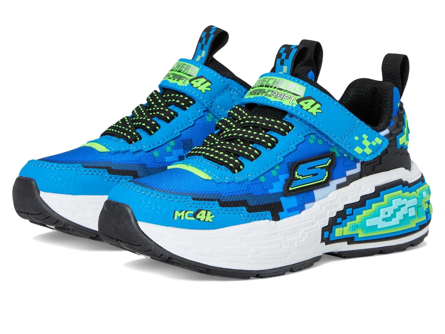 Детские кроссовки для мальчиков с липучками Skechers Mega-Craft 4k, Blue Synthetic Textile Lime Black Trim