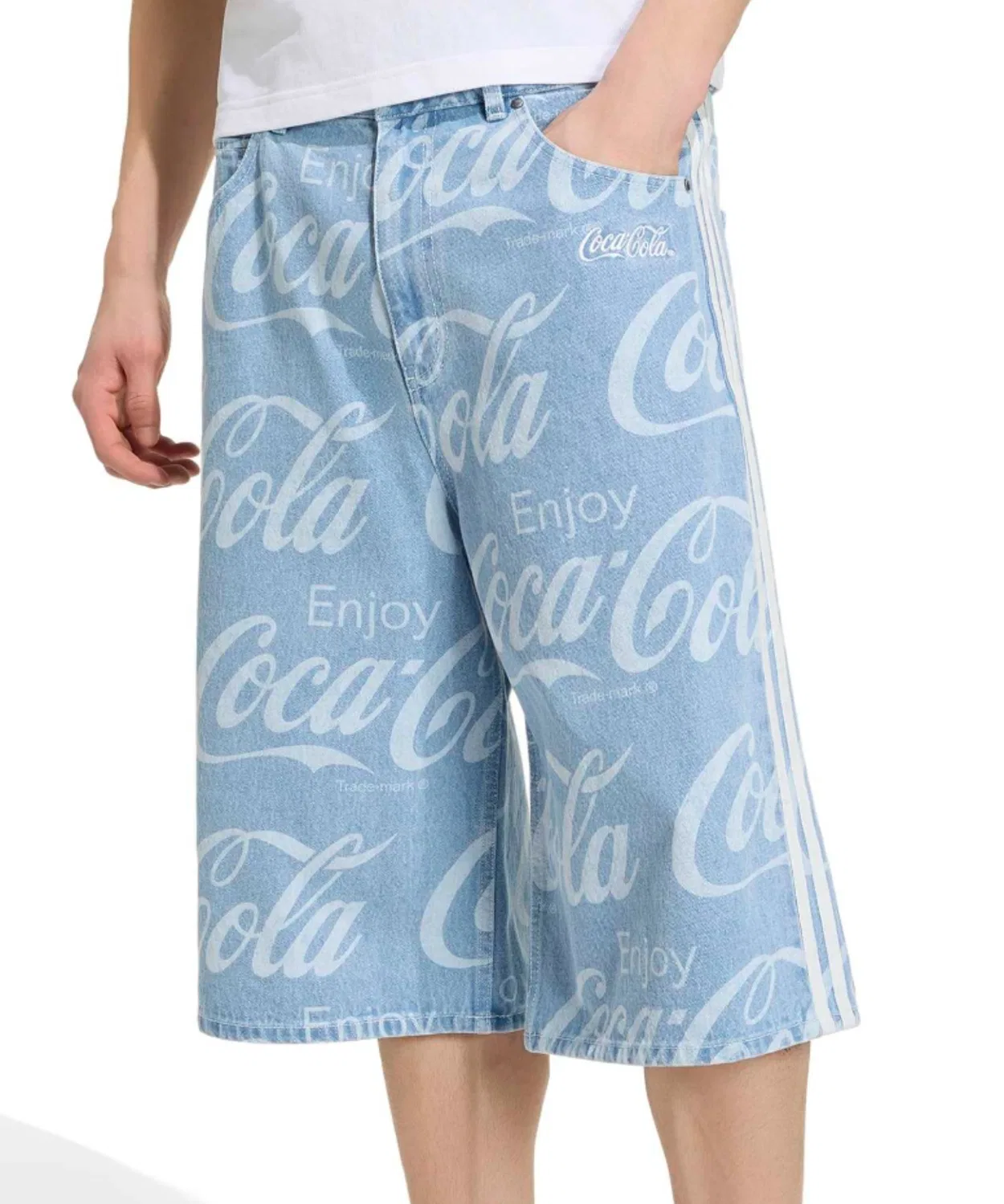 Мужские джинсовые шорты с принтом Coca-Cola Classic Sport Denim Short, Adidas, Light Indigo Blue — фото 2