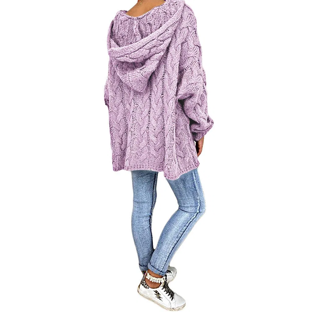 Женский свитер с V-образным вырезом и длинным рукавом Chunky Knit Pullover Hoodies, Lilac — фото 3
