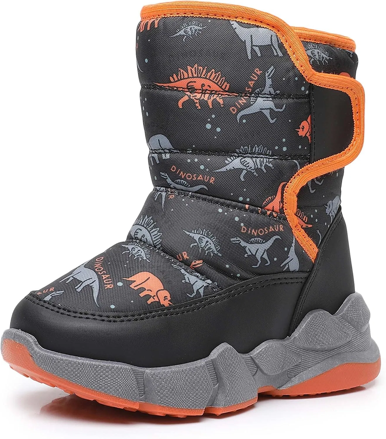 Детские зимние ботинки для мальчиков и девочек с липучкой Ahannie, Orange/Dinosaur