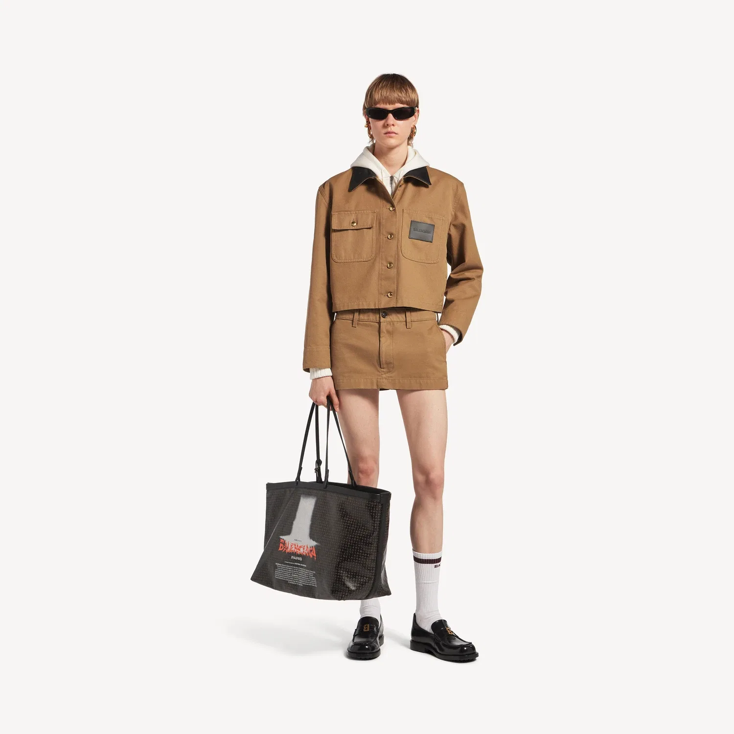 Женская мини-юбка из хлопка бежевого цвета BALENCIAGA, бежевый — фото 2