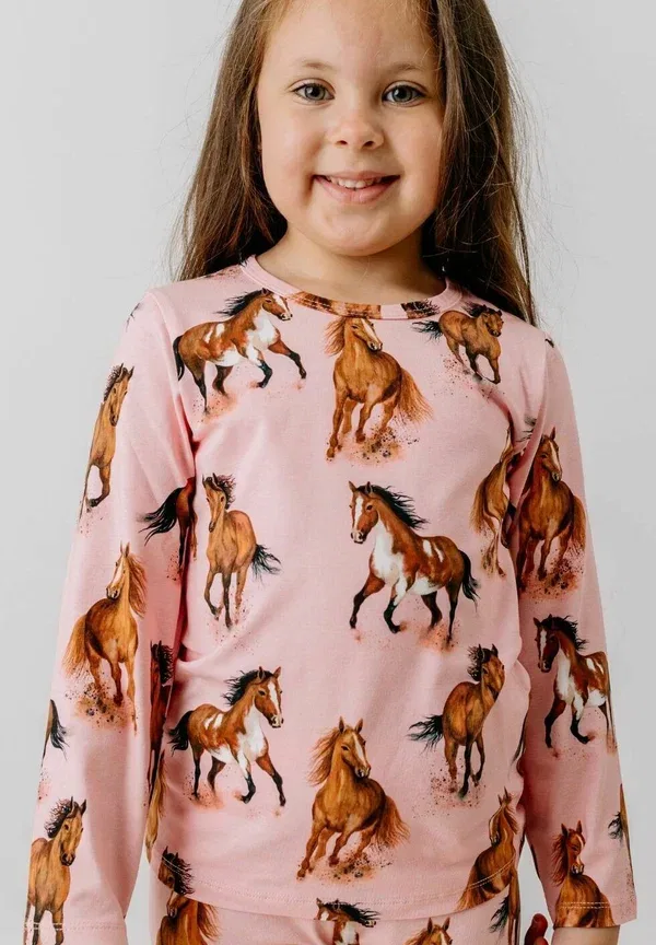 Лонгслив с принтом животных Graceful horses Walkiddy, Pink, розовый