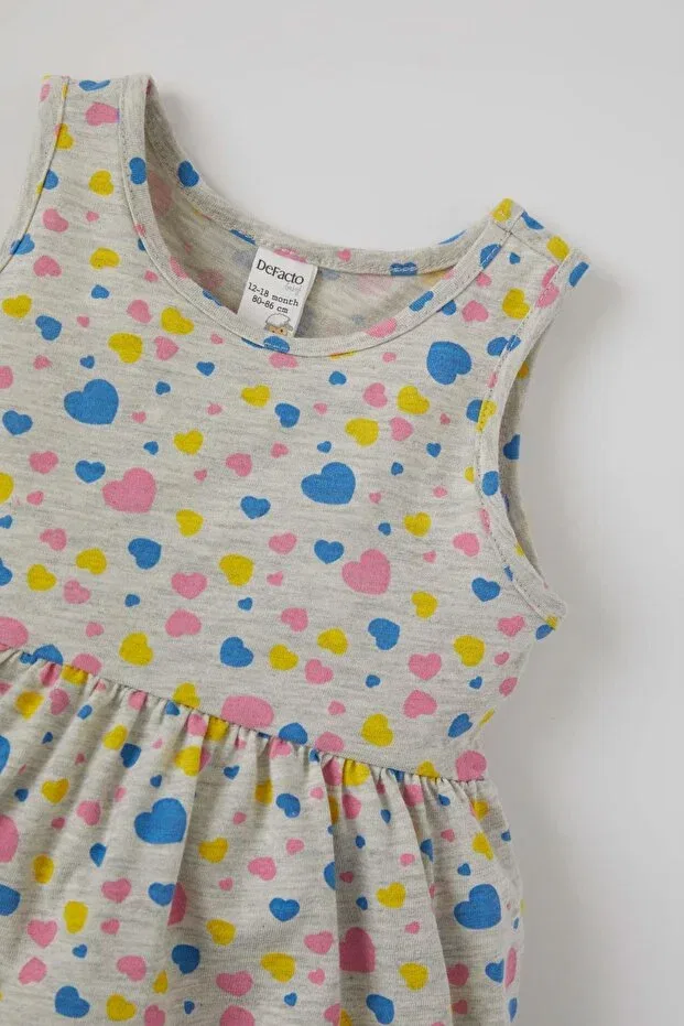 Детское платье для девочек хлопковое Heart patterned cotton baby girl dress Defacto, Gray-gr398 — фото 2