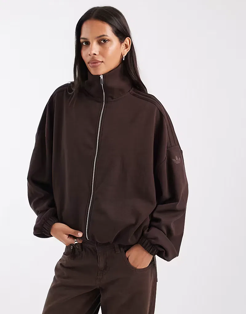 Мягкая на ощупь куртка-рубашка Adidas Originals на молнии, коричневый
