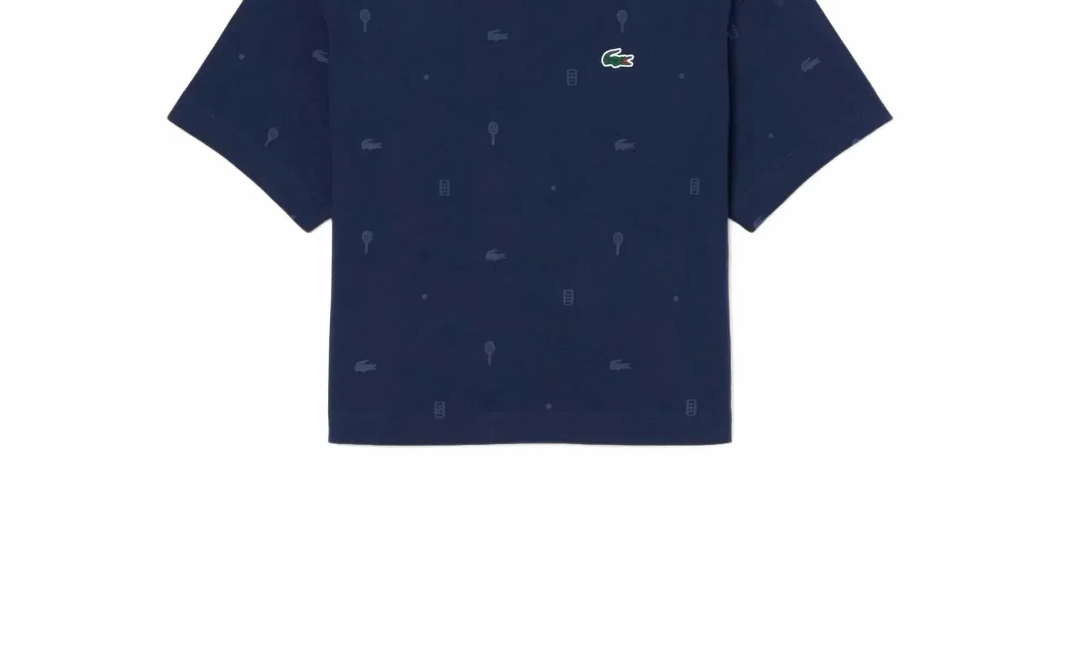 Женская футболка укороченная с принтом Cropped Allover Print Tee Lacoste, темно-синий — фото 2