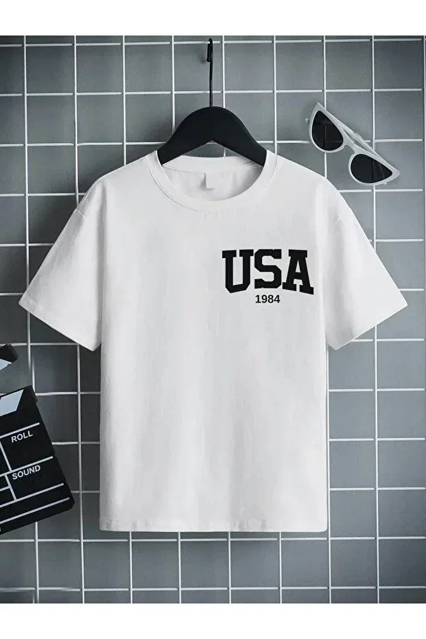 Детская футболка для мальчиков с принтом Little Usa 1984 Machetta, White