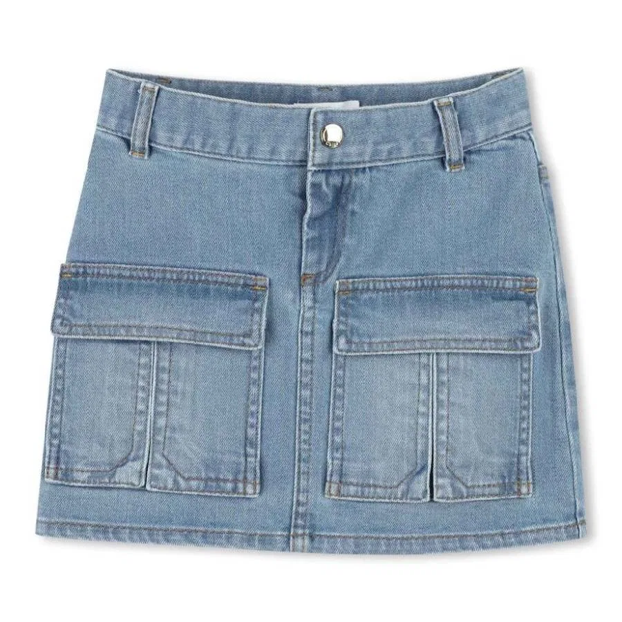 Юбка джинсовая мини с карманами Chloe Girls Washed Denim Mini Pocket Skirt Chloé, Bleach