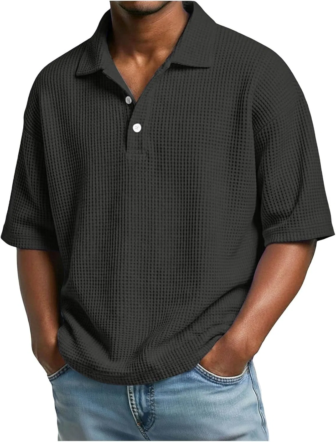 Мужское поло с текстурой, дышащее, Regular Fit, Dark Gray