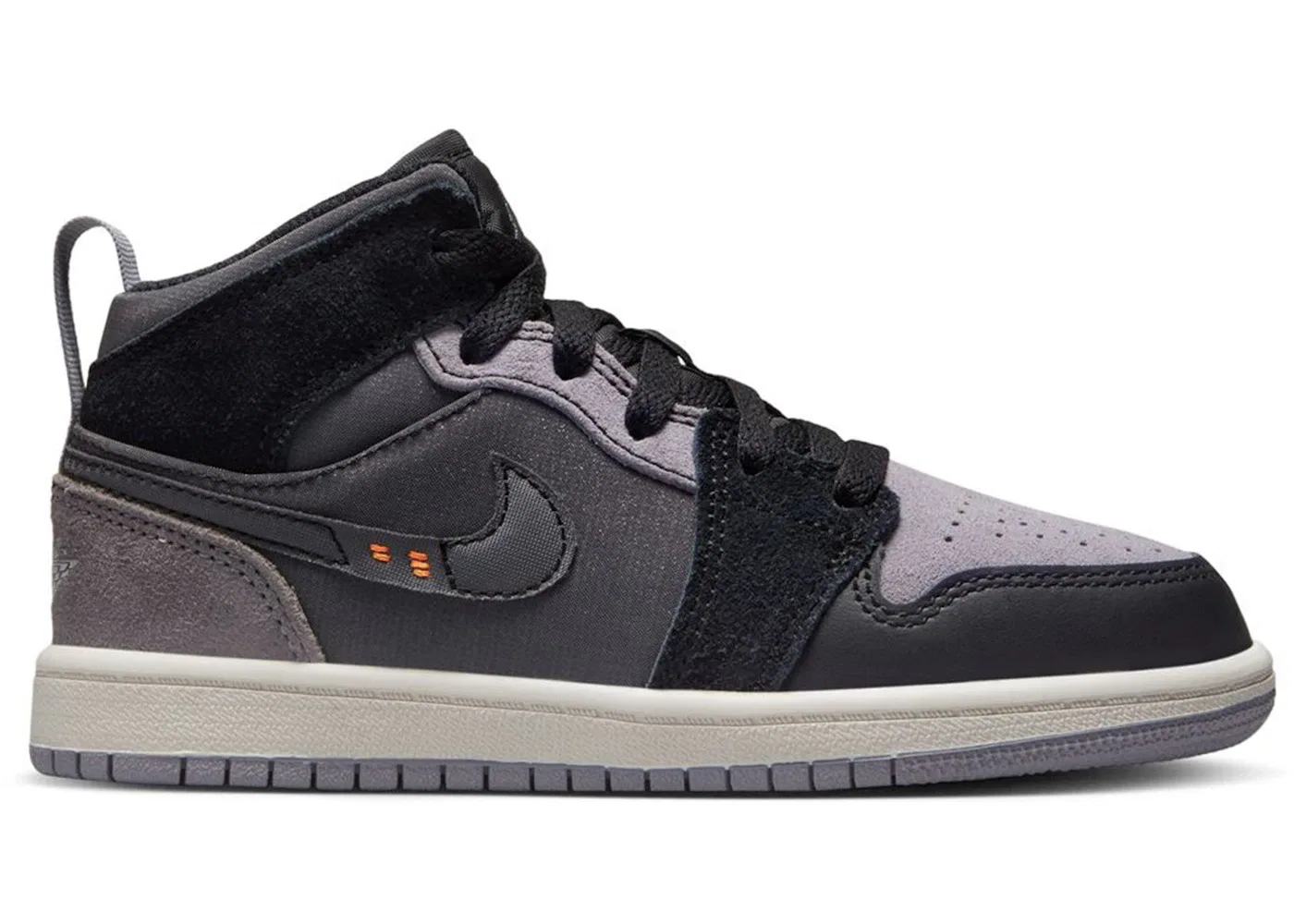 Детские кроссовки Lifestyle с длинным шнурком Jordan 1 Mid SE Craft Inside Out Black Jordan, Black/Cement Grey-Light Graphite-Sail