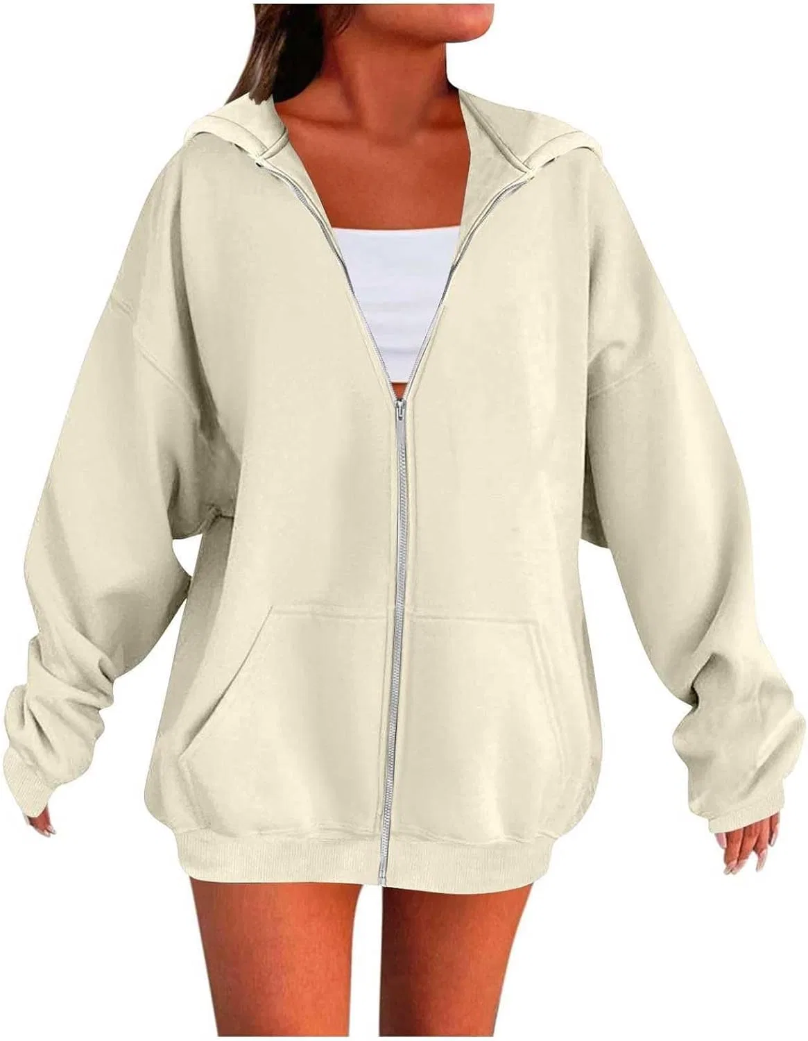 Женский свитшот с длинным рукавом, молнией, 1a-beige