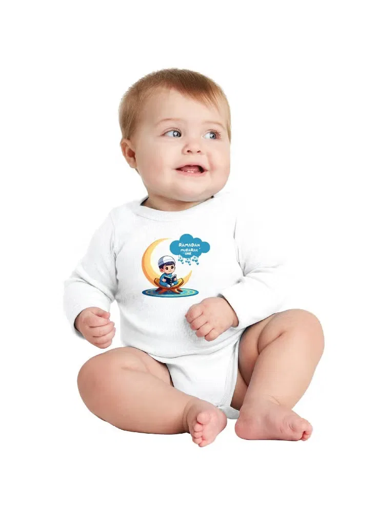 Боди-комбинезон с длинным рукавом с принтом My First Ramadan UAE Printshop4Me, белый